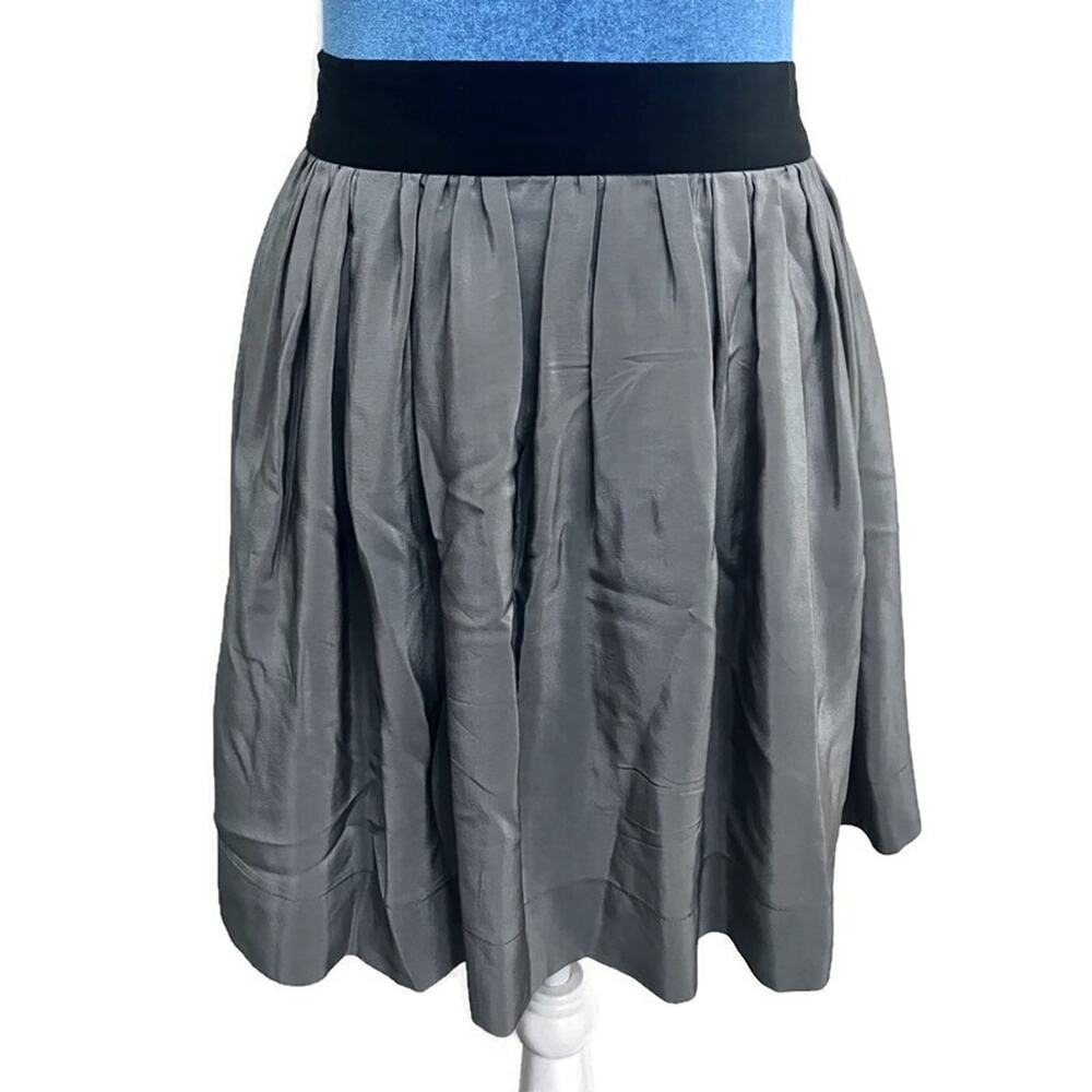 Amanda Uprichard 100% Silk Pleated Full Skater Swing Skirt Y2K Grey Short